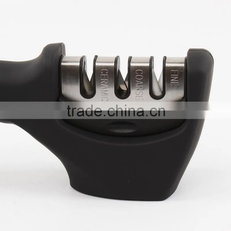 Knife Sharpener, 3-Stage Knife Sharpening System, Sharpens Metal and Ceramic Knives, Black