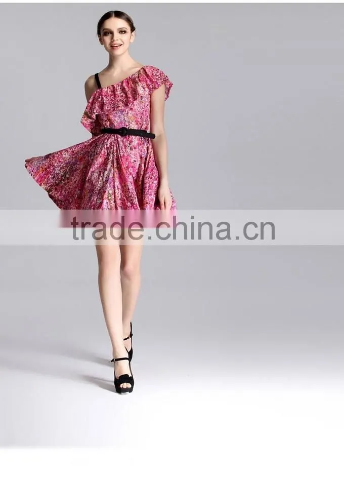 2015 Chiffon Fabric One Shoulder Latest Summer Dresses Fashion