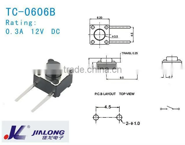 2pins 6mm PCB tact switch TC-0606B