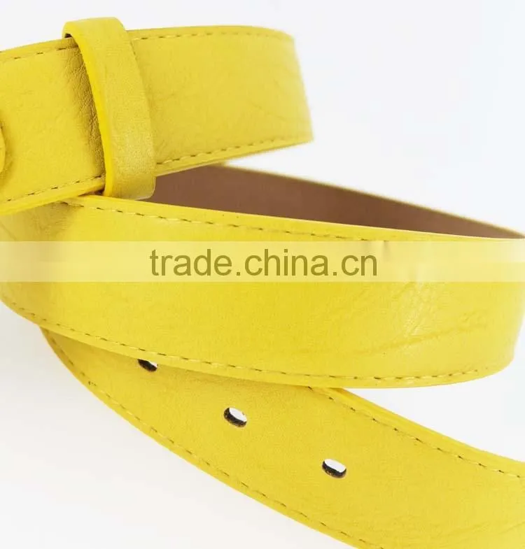 Women's fashion Yellow PU leather belts for jeans with Alloy Buckles in YiWu Factory