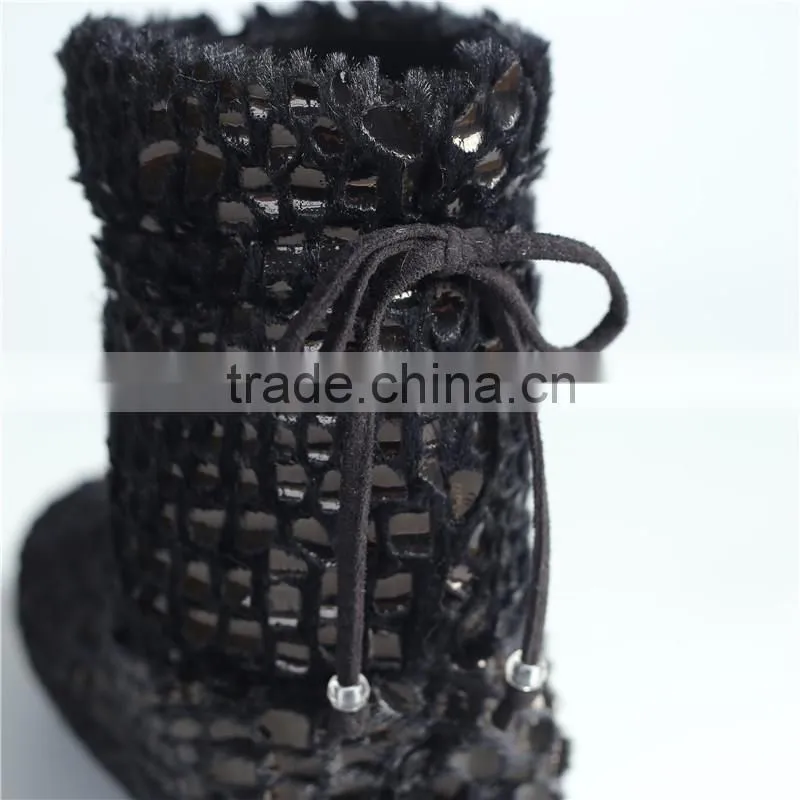 Ladies plush with shine print slipper boots