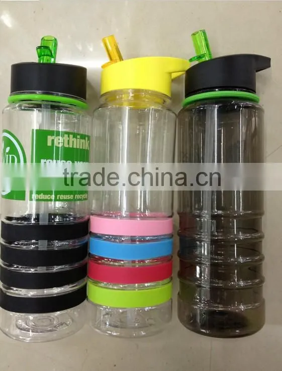 Promotional 24 Oz. Banded Gripper plastic Bottle with Straw