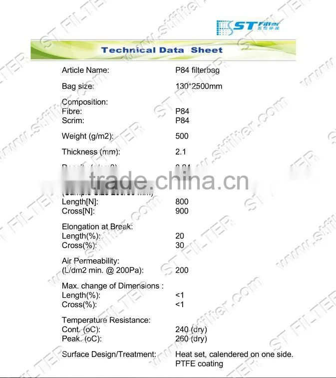 electrostatic chimney filter bag,P84 filter bag,Dia130*3600mm