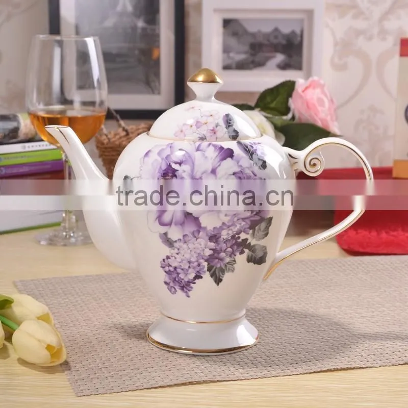 european style with gold-rim 1200ml bone china tea pot