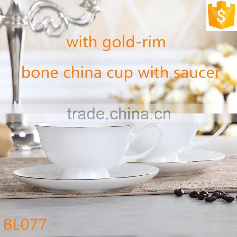 fine bone china white with gold-rim tea cup with saucer