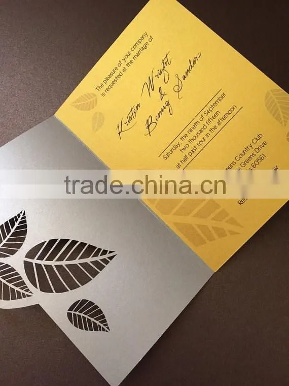 2016 newmengxing Leaves Wedding Invitation, laser cut wedding invitation, unique customizable design