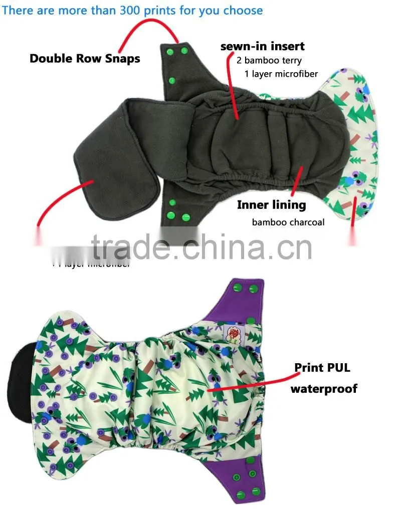 Happy Flute cloth diaper bamboo double row snaps colorful resuable baby muslin organic cloth diapers pul fabric for cloth diaper