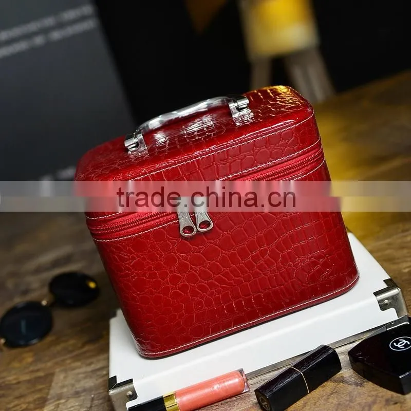 Ladies cute big size hard pu storage cosmetic powde makeup case