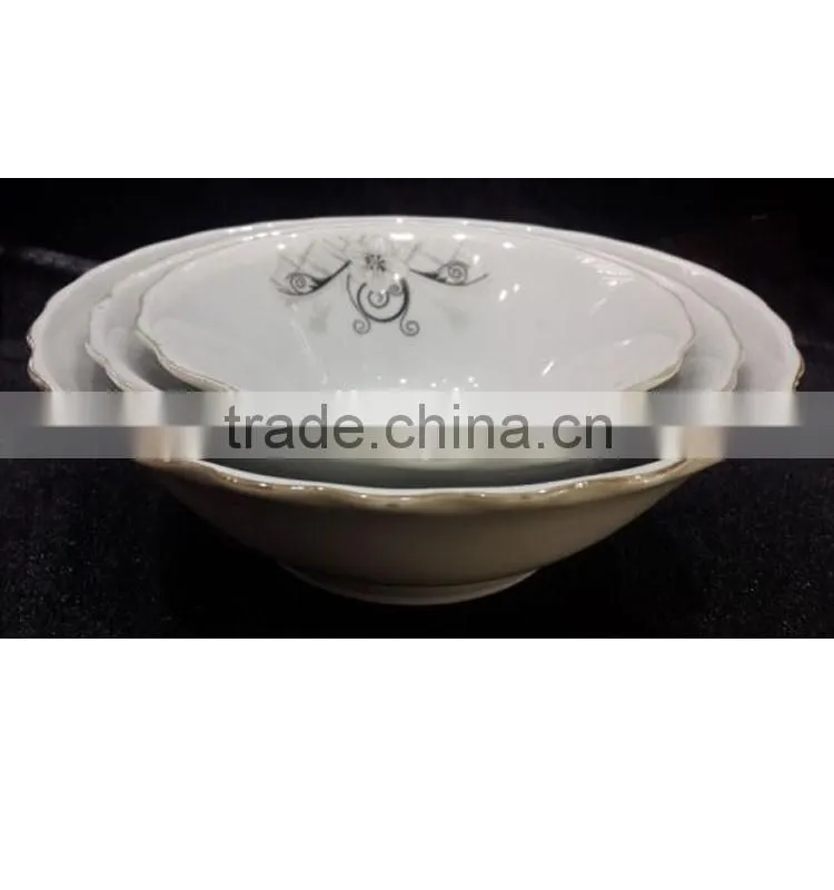 china factory cut edge decal printed cheap mixing salad bowl porcelain bowls