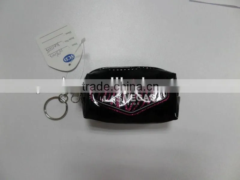 black shiny PU coin purse with key ring