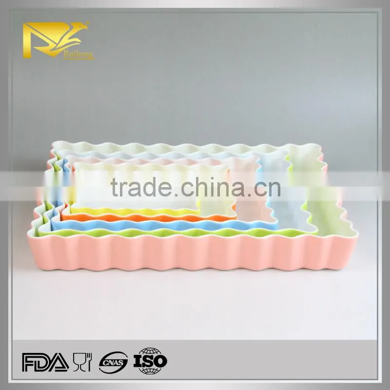 Bakeware colorful glazed corrugated ceramic square plate