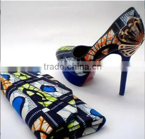 2016 Top Fashion ankara fabric African Wax Shoes And Bags ladies shoes and matching bags african shoes and bag set