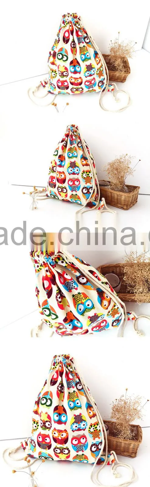 Enrich Drawstring Bag Canvas Cute Owl Design