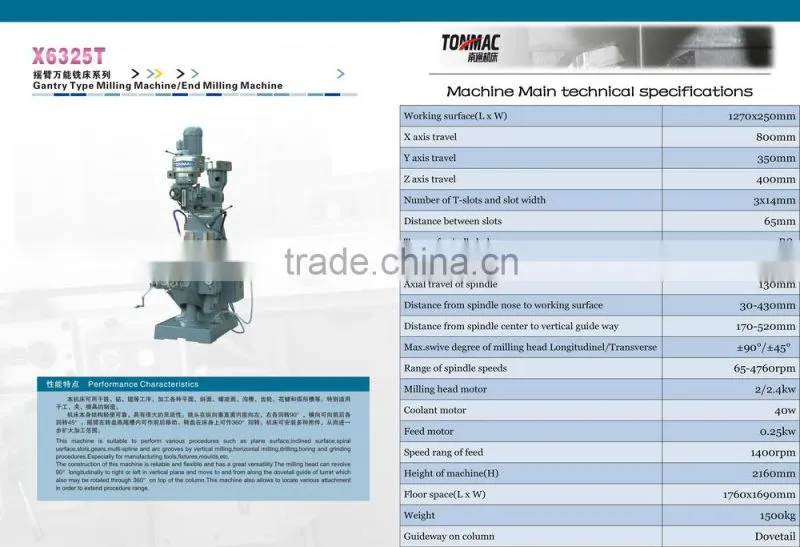 powerful Universal Radial Milling Machine X6325T concrete high quality
