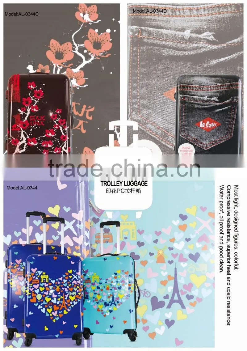Beautiful sakura printed designing colorful figures ABS+PC trolley luggage case