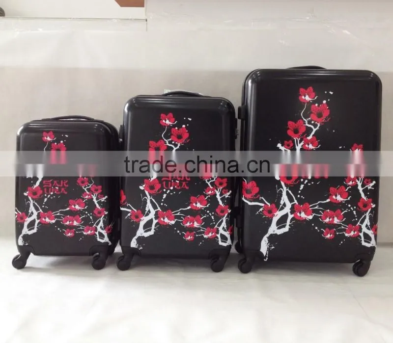 Beautiful sakura printed designing colorful figures ABS+PC trolley luggage case