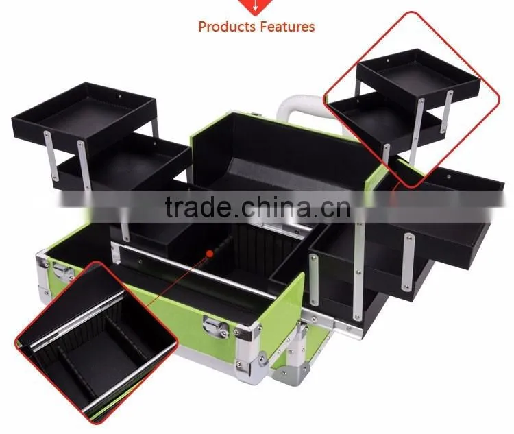 2016 Sunrise popular pvc portable makeup artist case mini cosmetic box with 6 expandable trays guangzhou supplier