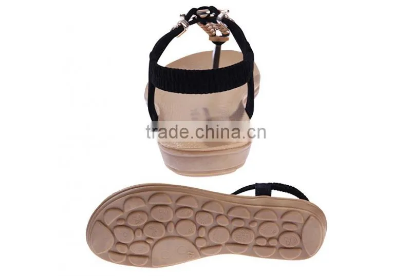 2015 Women Flat Sandals Women's Thong Sandals New Personality Rhinestone Pinch Flat Beading Sandals Bohemia Beach Sandals