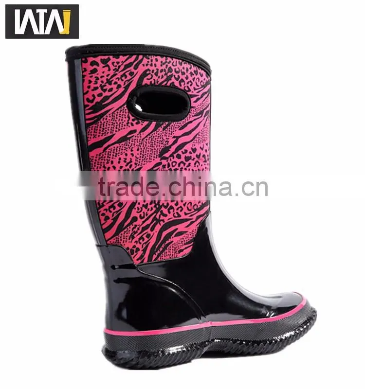Warm leopard print neoprene cheap rain boots with hole