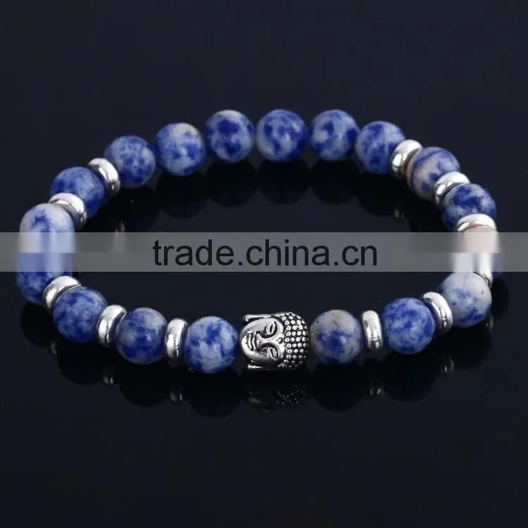 Hot Antique Crystal Rhinestone Leopard Head Lava Stone Buddha Bracelet