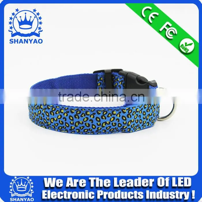 2015 Hot Selling Christmas LED Plastic Pet Trainer Collar With Leopard
