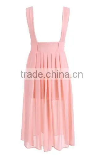New Fashion Women High Waist Bohemia Style Chiffon Pleated Suspender Dress