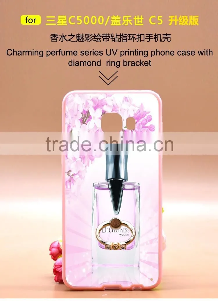 Newest Fashion Ring Holder For Samsung C5 Phone Case Uv Prefume Printing TPU+PC 2 In 1 Hybrid