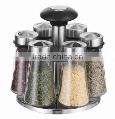 SINOGLASS 6 jars stainless steel cap glass spice jar rack set