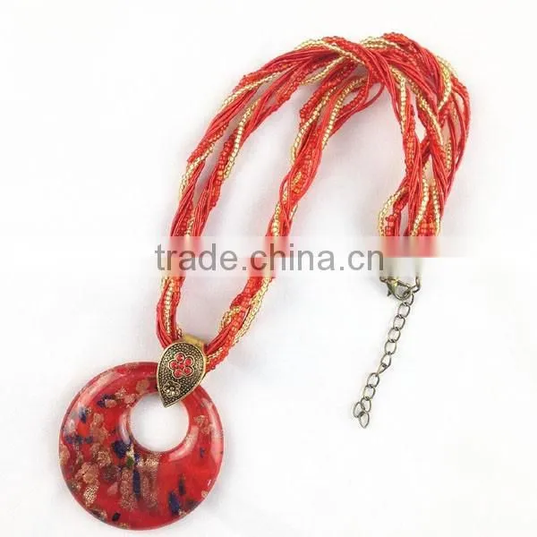 Bohemian Style Round Glass Pendant Necklace