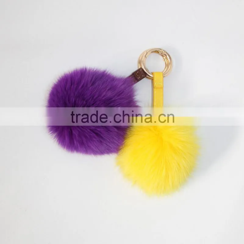 smart colorful key chain fox fur pompoms