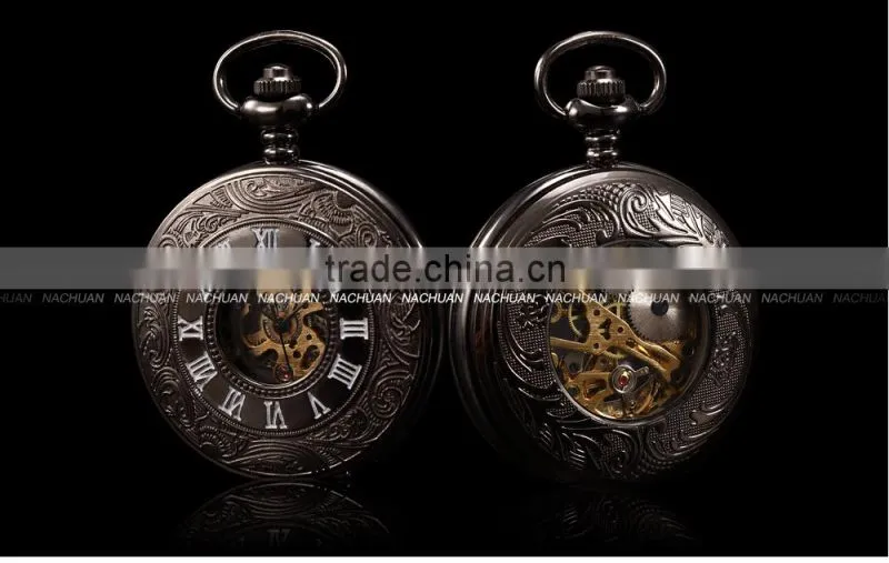 KS Skeleton Dial Hand Wind Analog Men Mechanical Pocket FOB Watch