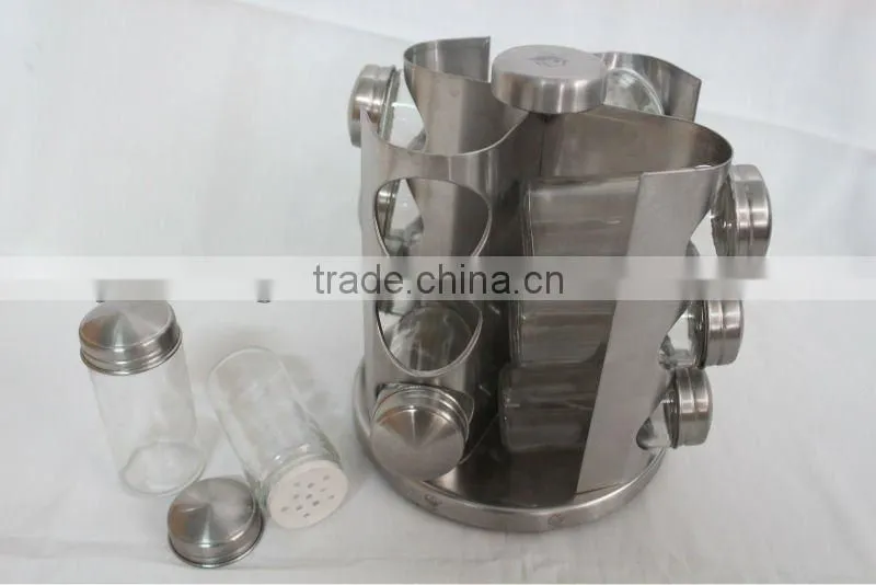 12pcs revolving stand glass bottle spice rack set