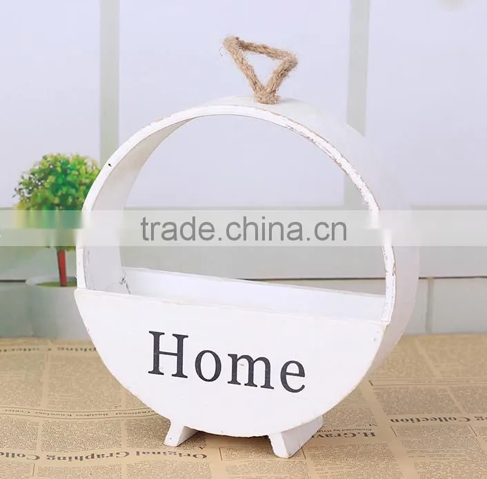 Antique wooden wall hanging round flower pots