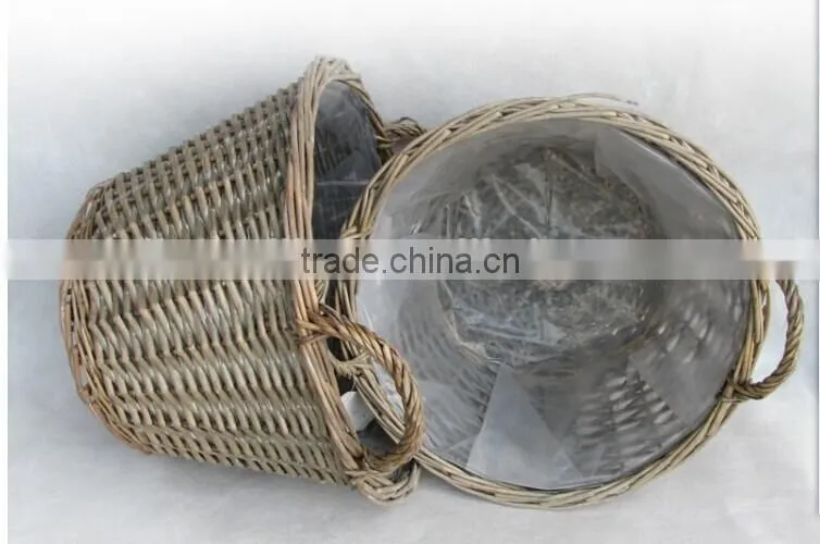 100%Handmade plastic lined grey wicker baskets for plants wicker flower plant pot
