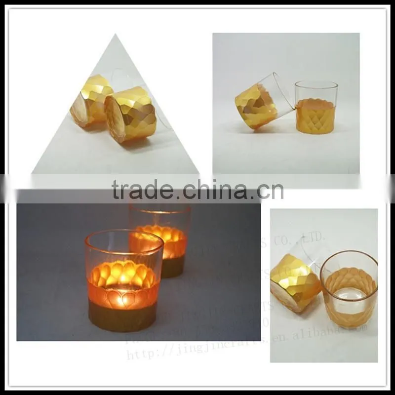 8 oz hand cut gold painted glass candle holder