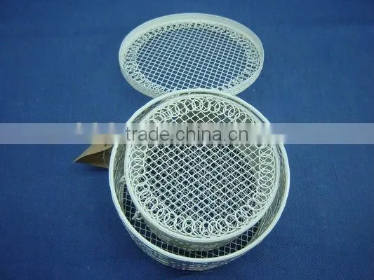 Round/Egg shaped silver/coffee wire storage box with lid