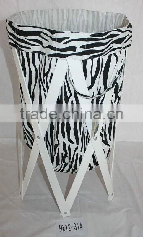 Folding Wooden Canvas Bag Laundry Hamper