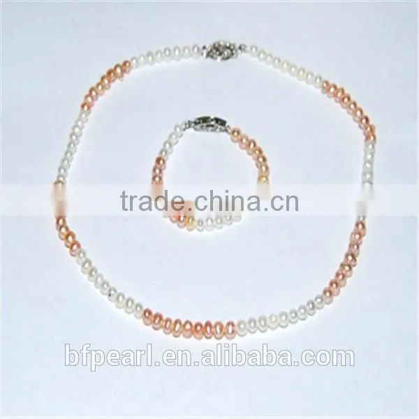White and Pink Freshwater Pearl Necklace with Bracelet for 3 Year Baby