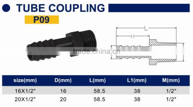 TY High quality PP compression fittings TUBE MALE COUPLING eco-friendly Cheap Price Full Size factory price list discount