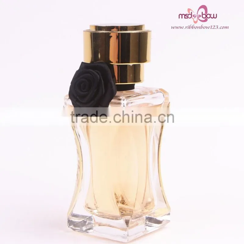 Decoration satin flower perfume bottle ribbon bows with elastic loop