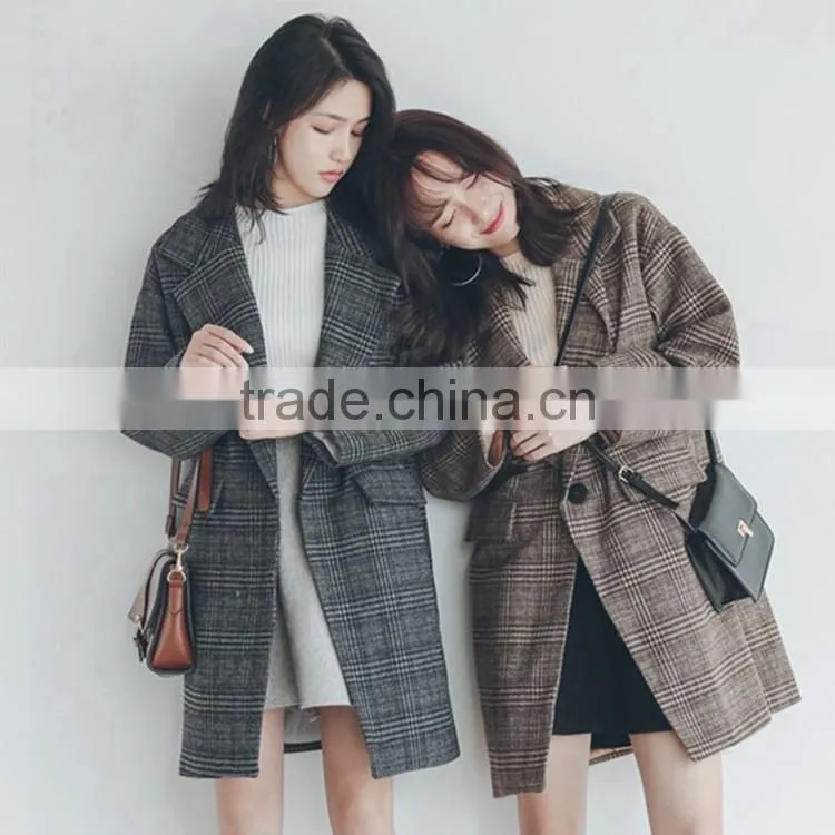 2016 high quality women winter plaid woolen coats for ladies ladies long coat design