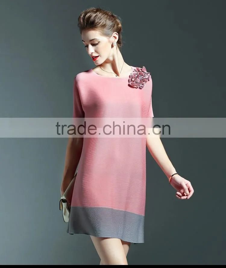 Fat mm women foreign trade large size plicated dress with 3d flower