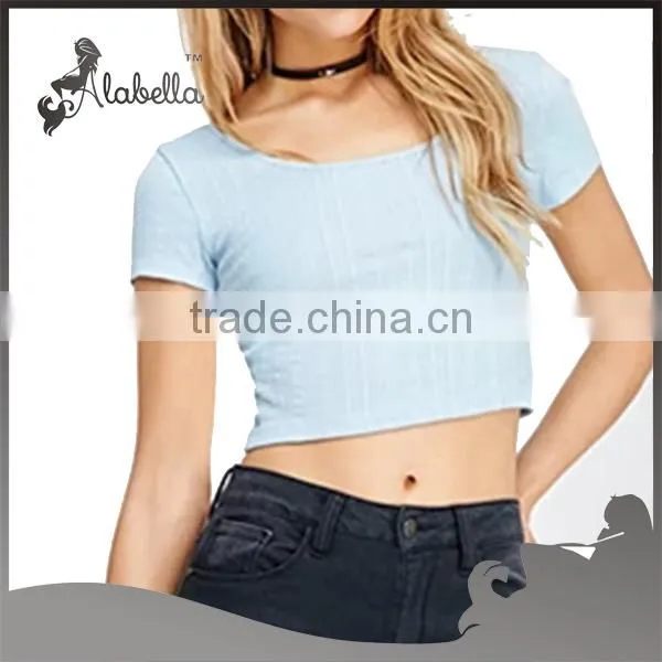 Women tank top for gym plain crop top wholesale with short sleeve
