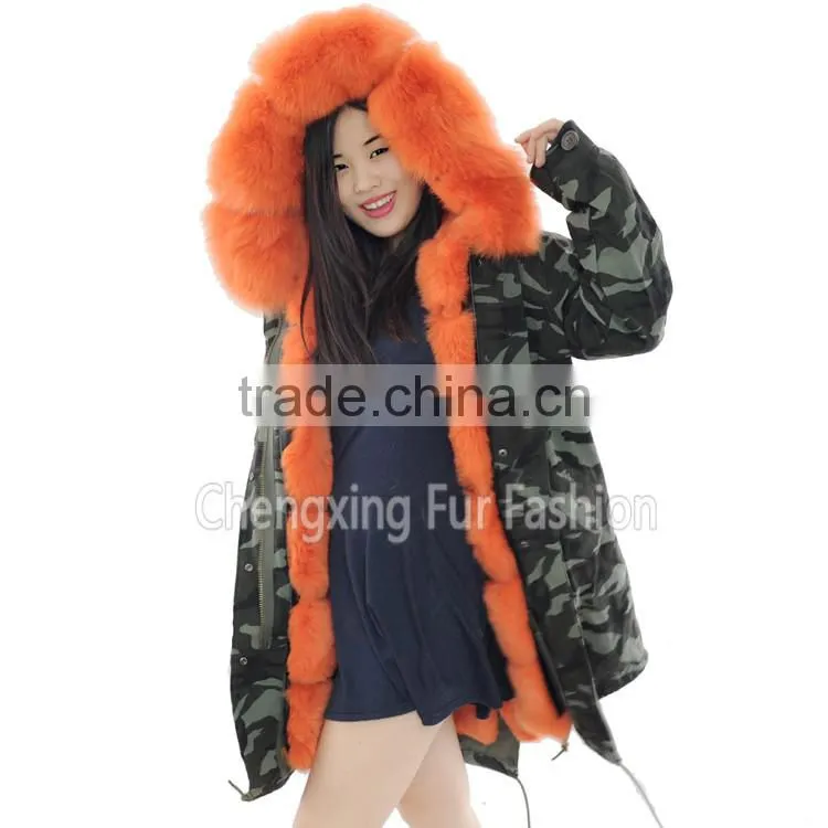 CX-G-P-03C Latest Genuine Raccoon Fur Lined Fashion Fur Parka with Fur Hood