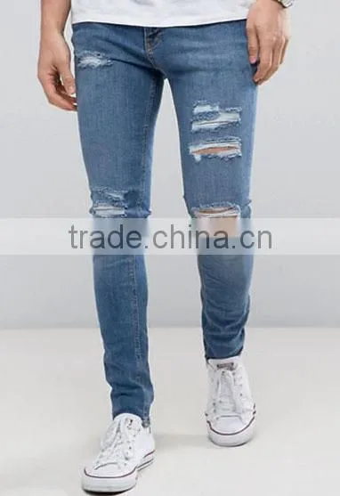New style skinny fit denim jeans pent men's ripped distressing custom made jeans pants