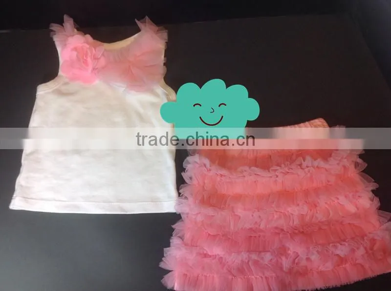 Sweet Girls Pink Ruffle Tulle Pettiskirts Set Boutique Chiffon TuTu Dresses