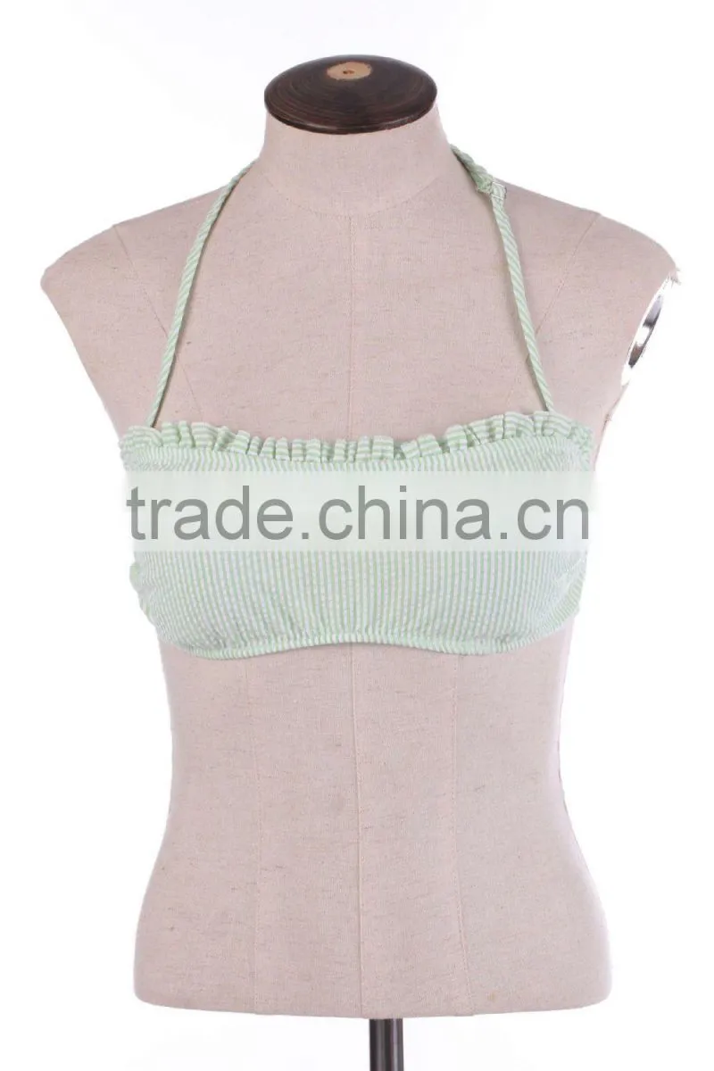 Monogrammed Seersucker Bandeau Swim Top
