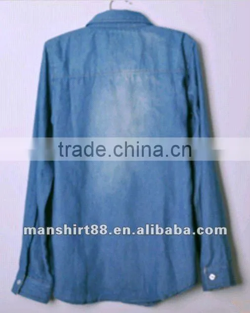 Elegant European&American classic style 100% Cotton Light bule Denim/Retro shirt for Women/Ladies with S,M,L,XL,XXL