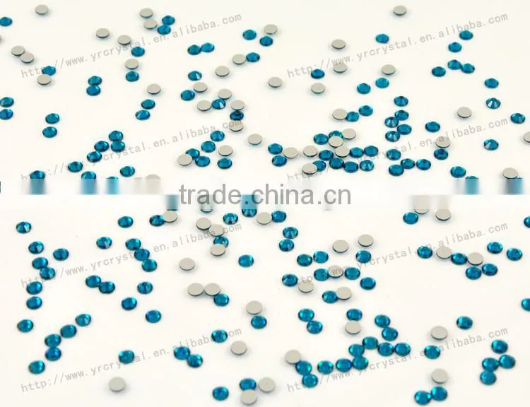 Round shape blue zircon color silver base crystal rhinestones flat back glass beads