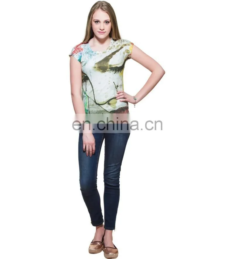 2015 Factory direct price wholesale The Thinking Girl Print White T-shirt
